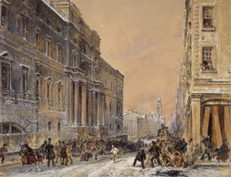 Lanzamiento de bolas de nieve fuera de la Universidad de Edimburgo